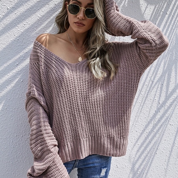 MAUVE   vneck chunky knit loose fit sweater - Picture 8 of 13